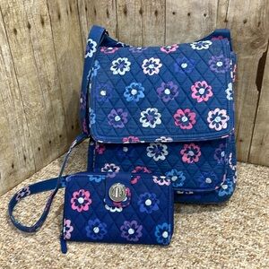 Vera Bradley Ellie Flowers multicolor Lg Crossbody w/ matching Turn Key Wallet